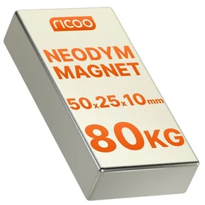 MAGNETE AL NEODIMIO AMGNETE SUPERMAGNETE MAGNETE PERMANENTE WOW 50x25x10mm N45 80kg - Foto 1 di 5