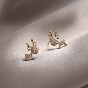 Orecchini Ago Argento Diamante Pieno Versatile Orecchini Borchie Natale Alce Cervo - Foto 1 di 6