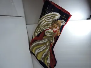 Needlepoint Angel Christmas stocking multicolor with gold glass beads woven in - Picture 1 of 4