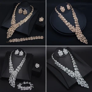 Jewelry Set Women Crystal Bib Choker Pendant Necklace Earrings Ring Bracelet New - Picture 1 of 22