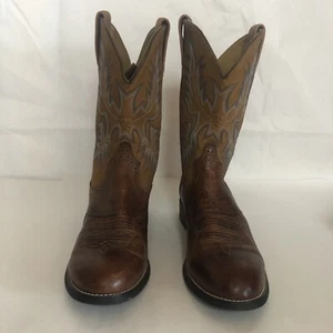 STIVALI DA COWBOY ARIT STOCKMAN IN PELLE MARRONE E MARRONE CHIARO PUNTA TONDA #34920 UOMO 8D - Foto 1 di 9