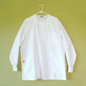 Womens Medical Uniform Scrub Jacket 4-Pocket Lab Coat Plain White WS Gear Size L - Picture 1 of 3