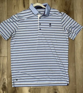 Greyson Golf Striped Polo Shirt North Jersey CC Blue Size Large Performance - Picture 1 of 6