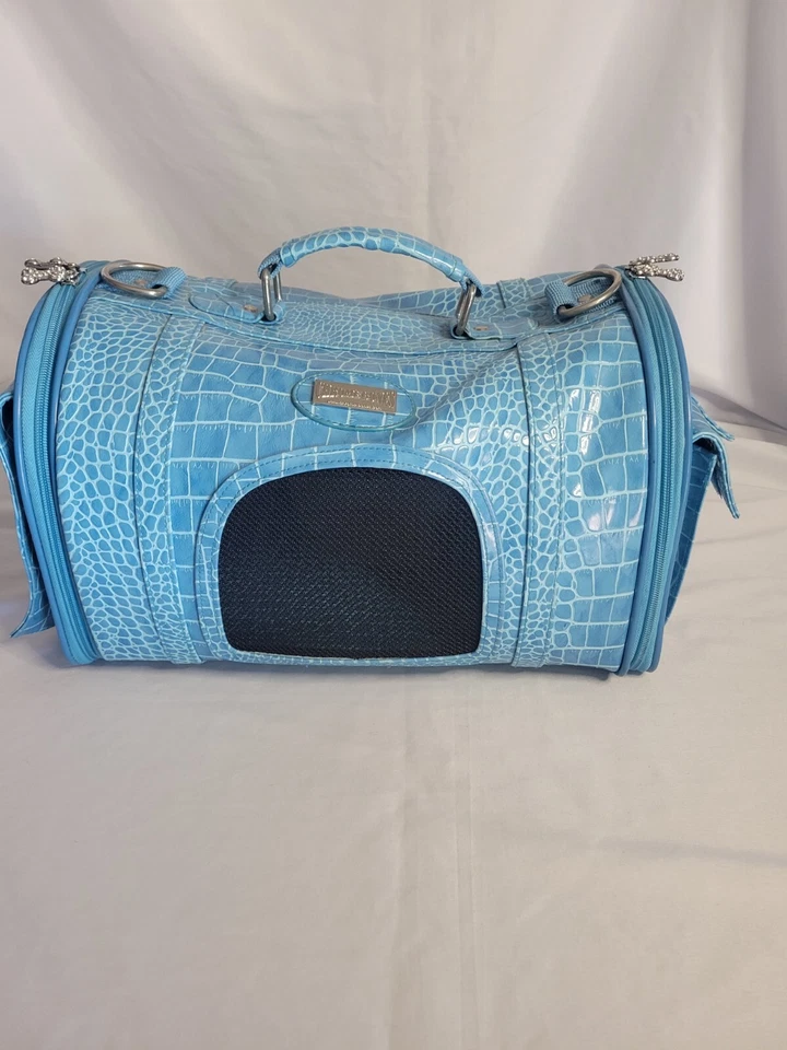 Portador de mascotas con huesos cromados 9" x 16" x 24" color aguamarina Foto 1 de 4