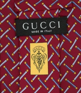 Vintage GUCCI Italy Silk Tie (59" Length, 3.75" Width) Dark Red Blue Yellow - Picture 1 of 18