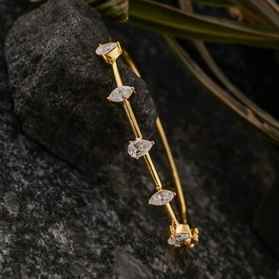 1.73 Ct Lab Grown CVD Pear Marquise Diamond Bangle Bracelet 18k Yellow Gold Gift - Image 1 of 4