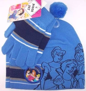 NWT Disney Princess Girl's Blue Knit Cap Beanie & Gloves Set, 4-6 - Picture 1 of 1