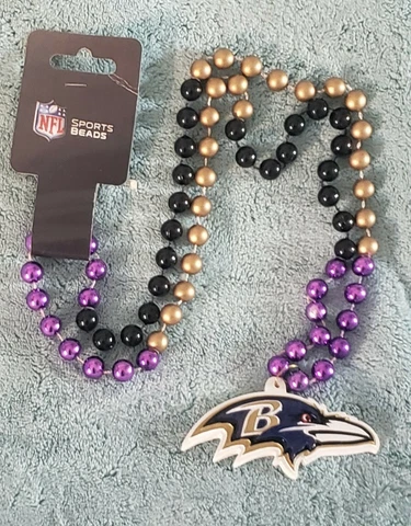 NFL Baltimore Ravens  Mardi Gras Beads With Medallion Necklace - Logo Cover