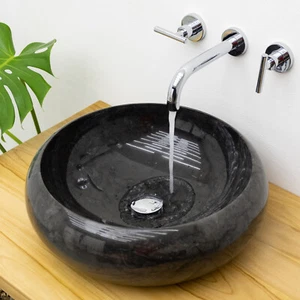 Marmor-Waschbecken schwarz rund 45 cm Naturstein Aufsatzwaschbecken Wohnfreuden - Bild 1 von 6