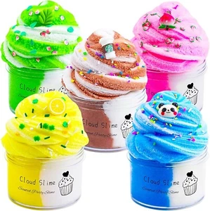 5 Packs Dual Color Cloud Slime Kit with Mint, Lemon, Coffee, Panda, Peach Stress - Picture 1 of 6