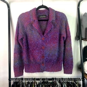 Vintage Donna Salyer's Purple Alpaca Funky Colorful Eyelash Cardigan - Picture 1 of 6