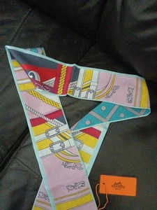 Hermes Scarf 3x46 Pink Yellow Red Accents - Picture 1 of 6
