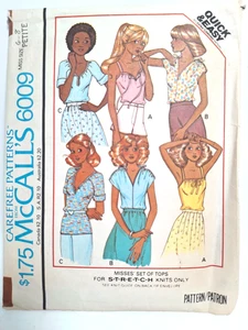 McCalls Sewing Pattern 6009 Misses Tops Stretch Knits Size 6-8 P 1970s Vintage - Picture 1 of 2