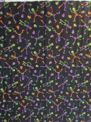 1 Fat Quarter New Cotton Fabric Colorful Rainbow Skeletons Halloween - Image 1 of 3
