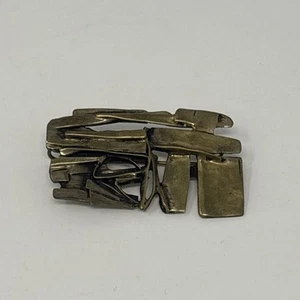 Mid-Century Brutalist Brooch Abstract Modernist Artisan Cast Brass Pin 2” - Picture 1 of 5