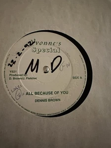Dennis Brown 12" All Because of You / Version of You Yvonne's Special YS21 exc - Picture 1 of 1