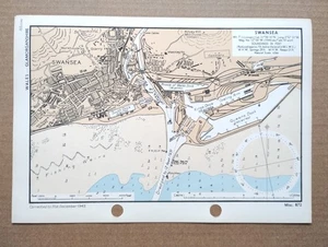 Swansea - 1943 Vintage Admiralty Royal Navy Map (Seller Ref B3) - Picture 1 of 1