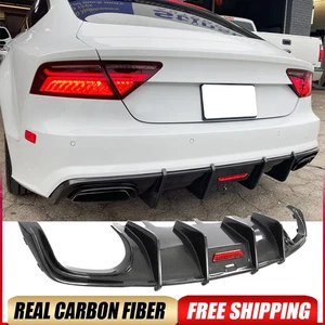 For Audi A7 Sline S7 C7.5 2016-2018 Real Carbon Rear Bumper Lip Diffuser W/LED - Picture 1 of 16