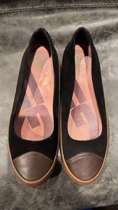 FitFlop Due Ballet Pump Loafer Women EUR 39 US 8 Black Suede Brown Leather - Picture 1 of 7