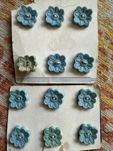 set of 12 vintage blue square floral buttons / bakelite* - Picture 1 of 2