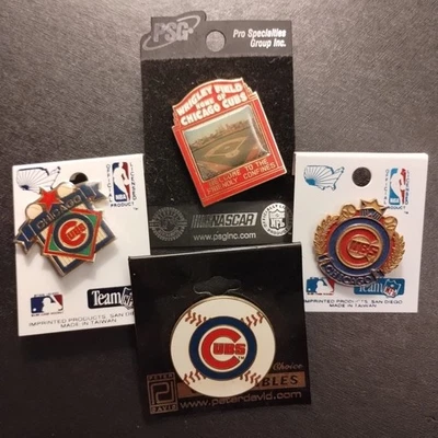 Lot of 4 Vintage Pins Chicago Cubs Wrigley Field Button MLB Peter David PSG - Image 1 of 2