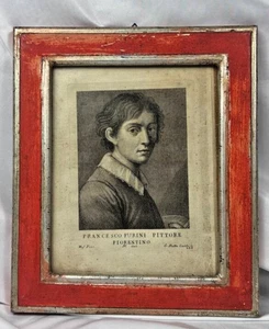 IMPRESIÓN ANTIGUA RETRATO Furini Cecchi 1700 Florencia GRABADO marco original - Imagen 1 de 9