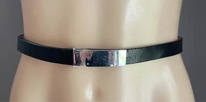 OROTON Belt Black Leather 1.5cm Wide Size S To Fit Waist 81-91cm Silver Hardware - Picture 1 of 12