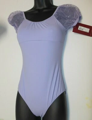 Bloch sheer Sequin puff sleeve Leotard Girls size 14C Lilac empire waist - Image 1 of 4