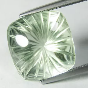 15.50Cts Splendid Natural Green Amethyst (prasiolite)Cushion Carving Cut Ref VDO - Picture 1 of 4