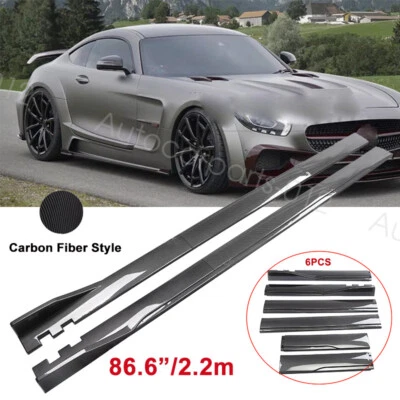 For Mercedes Benz AMG 86.6'' Side Skirts Rocker Panel Lip Splitter Carbon Style - Image 1 of 4