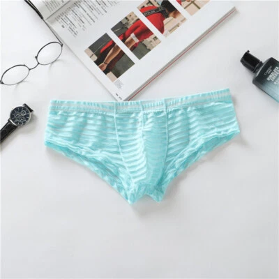 Ultra Thin Ice Silk Men's Underwear Sexy Low Waist Thongs Transparent Boxer - Image 1 of 4