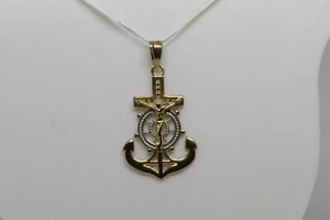 Gold Anchor Pendant 14K Solid Yellow/White Gold Beautiful Design with Crucifix - Picture 1 of 12