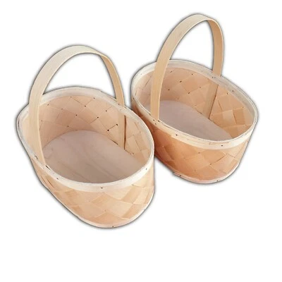 Wooden Baskets, Set of 2, 27 cm Long Woven Pine With Handle Hand-Made - Image 1 of 2