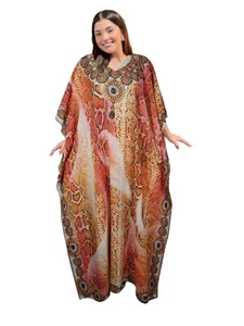 Women Pink Kimono Maxi Caftan Dress Digital Print Soft Loungewear Beachwear L-3X - Picture 1 of 4