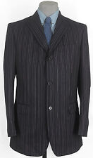 WILD NWT ISAIA HAND_MADE_WOOL_SUIT_BLACK_W/LAVENDER_&_SILVER_PINS 40-41R 12179