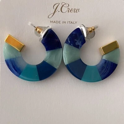 Pendientes de aro J Crew nuevos con etiquetas $98 hechos en Italia mixtos Art Deco en azul retro Foto 1 de 4