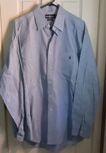 Ralph Lauren Blue White Gingham Men's Casual Shirt Size L L/S Button Down - Picture 1 of 5