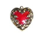 Pretty Red Heart w/Gold Scrolling Metal Charm for Bracelet 3/4"x3/4" Heart Charm