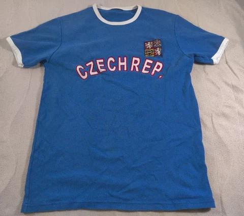 Czech Republic Mens Shirt Blue Small Stitched Short Sleeve Soccer National Team Cover
