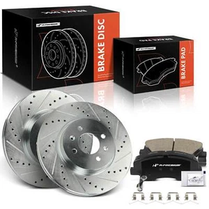 A-Premium Front Drilled Brake Rotors + Brake Pads for Hyundai Accent Kia Rio - Foto 1 di 9