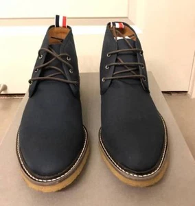 $780 Thom Browne Chukka Canvas Boots Navy Size 9-11 Grained pebble Cowboy Blue - Picture 1 of 4