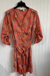 Chelsea & Violet Womens Large Colorful Popover Shirt Dress Belted 3/4 Sleeves - Picture 1 of 9