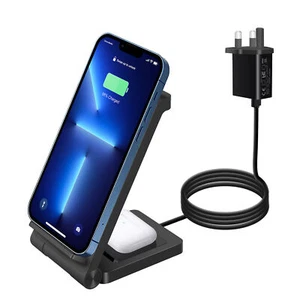 2In1 Wireless Charger Station Dock For Apple Air Pods iPhone 15 With UK Adapter - Picture 1 of 23
