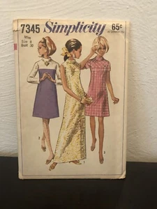 Abito A-Line Vintage 1967 Semplicità Motivo Cucito 7345 Miss Taglia 8 Senza Collo - Foto 1 di 4