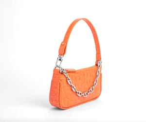 AUTH NWT BY FAR Mini Rachel Circular Moc-Croc Leather Shoulder Bag In Papaya - Picture 1 of 12