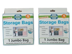 2 JUMBO PLASTIC CLEAR STORAGE BAGS HEAVY DUTY REUSABLE ZIP LOCK 24" W x 20" H   - Picture 1 of 5