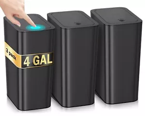 3 Pack 4 Gallon Bathroom Small Trash Can with Lid 15L Slim Garbage Bin Wasteb... - Picture 1 of 7