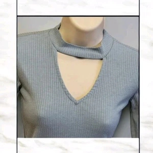 AEROPOSTALE women XS bondage Key hole Ribbed Knit shirt Blue T05 - Picture 1 of 5
