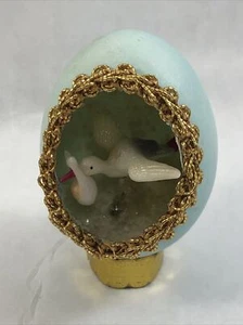 Handmade Baby Shower Egg Decoration Stork with Baby Blue Egg Art Craft - Picture 1 of 10