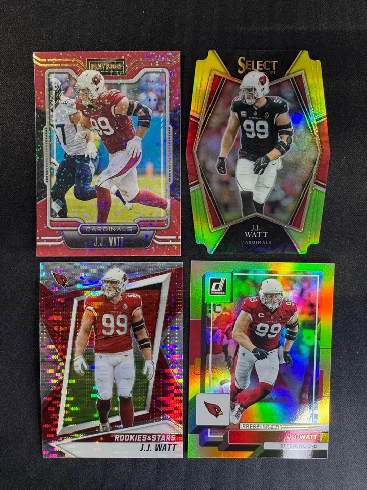 (4) Libro de jugadas J.J. Watt Sparkle Donruss Gold Select amarillo verde Pulsar Texans Foto 1 de 2